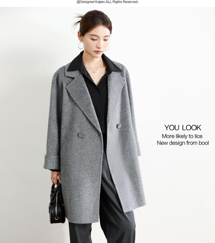 Women's Mid-Length Black Double-Faced Cashmere Wool Coat - 2025 Autumn/Winter Collection