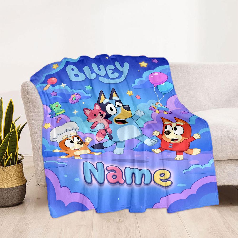Bluey's Colorful Adventure Personalized Name Blanket Cozy Personalized Blanket Soft & Cozy Versatile for Nap Couch Picnics Chair