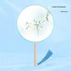 Translucent Embroidered Long-Handled Round Fan for Children's Hanfu and Cheongsam Costumes