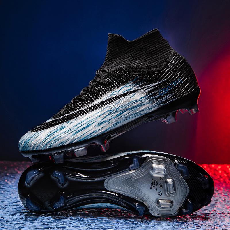 Youth High-Top AG Football Boots with Long Studs, Non-Slip Outdoor Grass Training Shoes