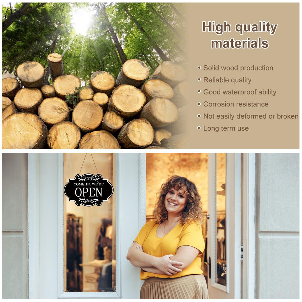 Open And Closed Business Sign Retro Wooden Stores Hanging Sign Waterproof Double Sided Reversible Business Sign For Door Window