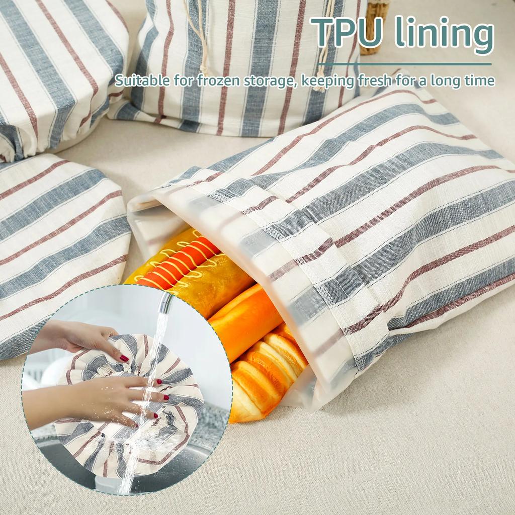 4 Stück Leinen Kordelzug Brottasche mit Schüsselhaube Küche Lebensmittel Brot Aufbewahrungstaschen Frisch Öko-freundlich Aufbewahrung