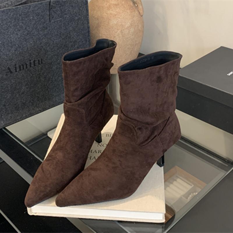Bailamos Winter New Brand Women Ankle Boots Fashion Pointed Toe Ladies Elegant Chelsea Boots Shoes  Thin High Heel Dress Pumps