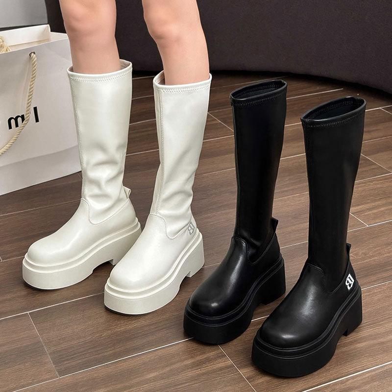 Knee Length Long Boots for Women Elastic Slim Boots 2024 Autumn New Height Increasing Thick Soled Fashionable High Top Boots