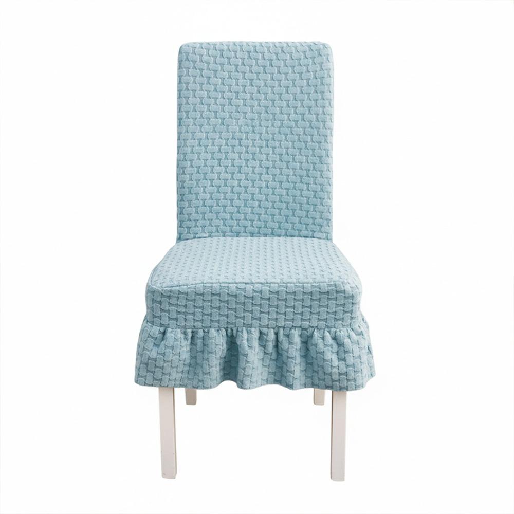 

Long Checkered Dining Chair Cover Polar Fleece Waterproof Jacquard Chair Cushion Cover Solid Color Elastic Stretch Seat Covers небесно-голубой