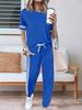 Round Neck Short Sleeve Loose Top & Lace-up Jogger Pants Women's Two-Piece Set