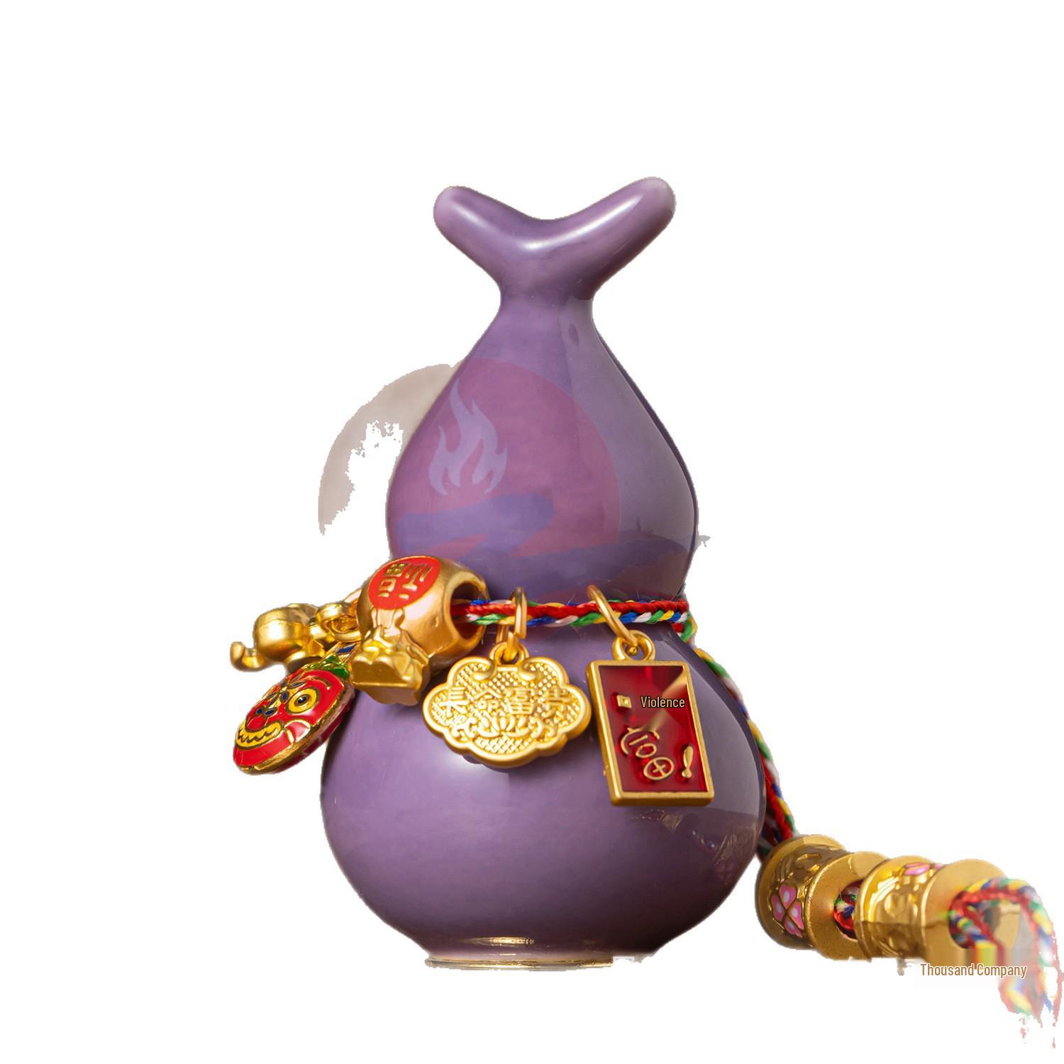 Handmade Ceramic Gourd Ornament with Copper Emperor Coins for Home Decor Red Antler Gourd