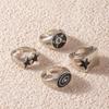 4pcs Black Five-Pointed Star Stainless Steel Rings Irregular Design Punk Couple Rings  Hiphop Style