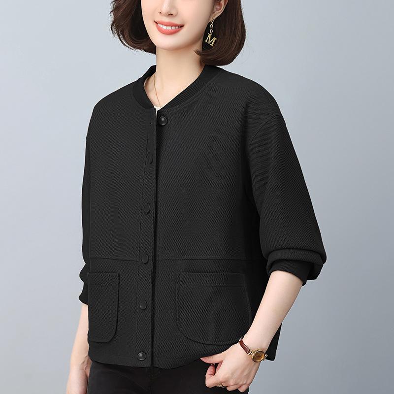 

Женская модная бейсбольная куртка больших размеров на весну/осень 2024 - короткая, легкая, для женщин среднего возраста Medium чёрный