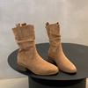Well worn! Ruth square head ruffled thick heel mid boots western boots