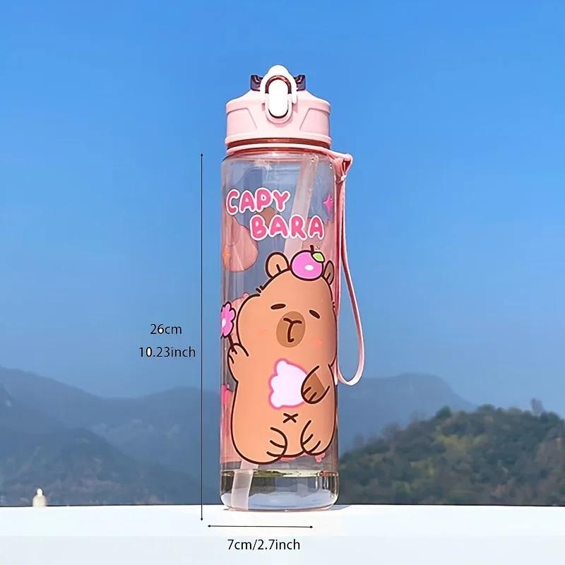 800ML Kids Water Bottle Creative Cartoon Plastic Cup With Straw&Hand Rope Large Capacity Outdoor Portable Water Cups