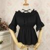 Lolita Off-Shoulder Western Dress: Ruffled Chiffon Soft Girl High-Waisted Long-Sleeve Shirt