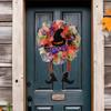 Halloween Wreath for Front Door, Artificial Wreath, Two Long Legs Garland Hanger, Witch