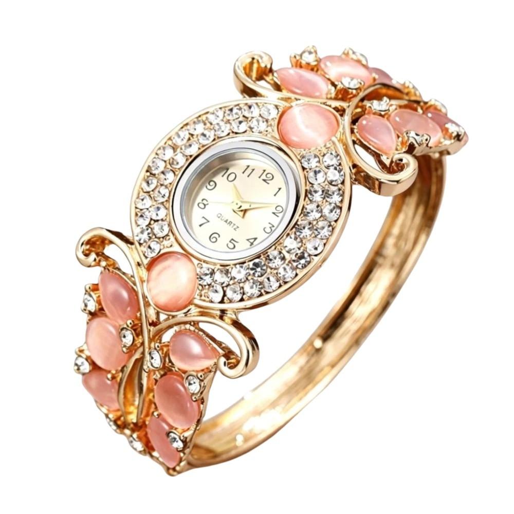 Round Dial Ladies Wristwatch Rhinestone Bracelet Bracelet Watch Vintage Watch Elegant Wear