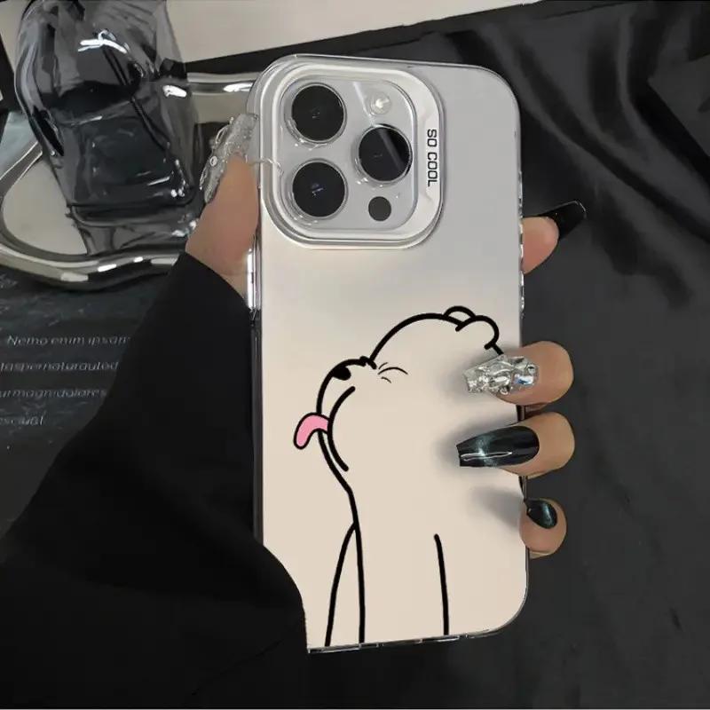Tongue-out Polar Bear Silver IMD Case for Samsung Galaxy S25 S24 S23 Ultra S22 Plus S21 FE A55 A54 A53 A35 A15 A14 A16 Covers