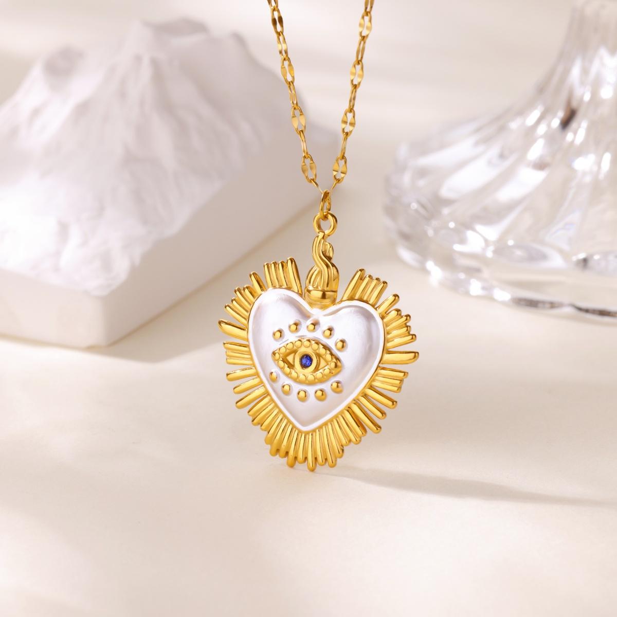 Jewelry Ring 1 Women's Gold Zircon Evil Eye Heart Necklaces For Color Stainless Steel Heart Necklace Lucky Aesthetic Turkish Waterproof Jewelry