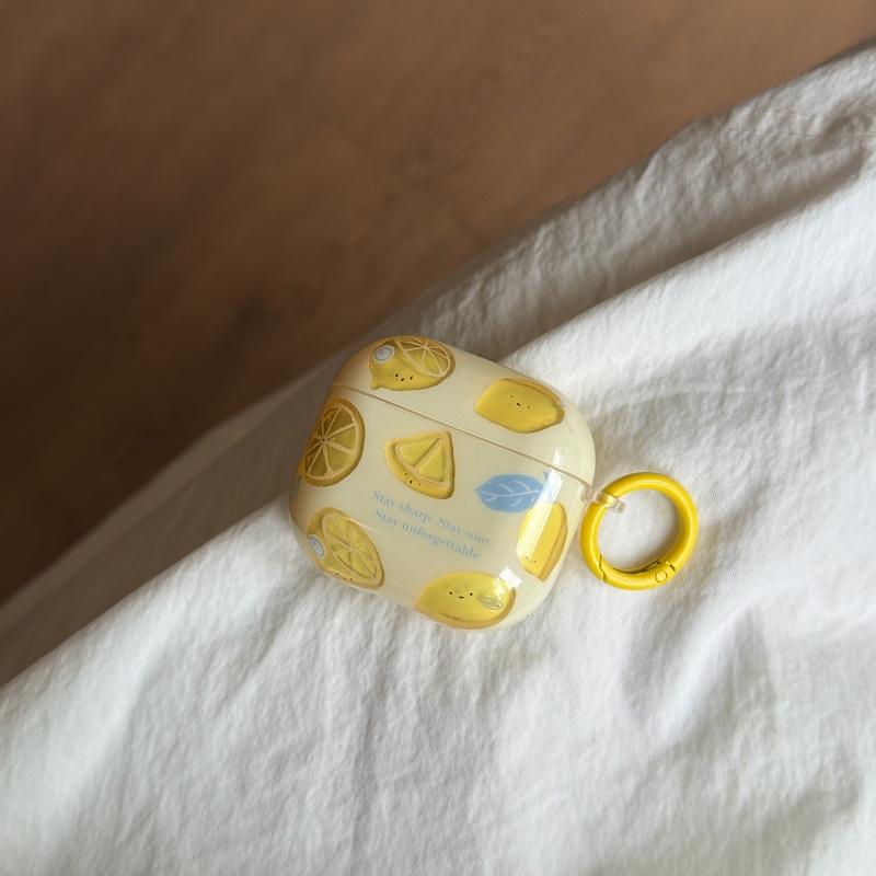 Lemon Earphone Case with Lemon Charm For Airpods 1, 2, 3, 4, Pro, Pro2, Pro3, Yellow Shockproof Protective Cover