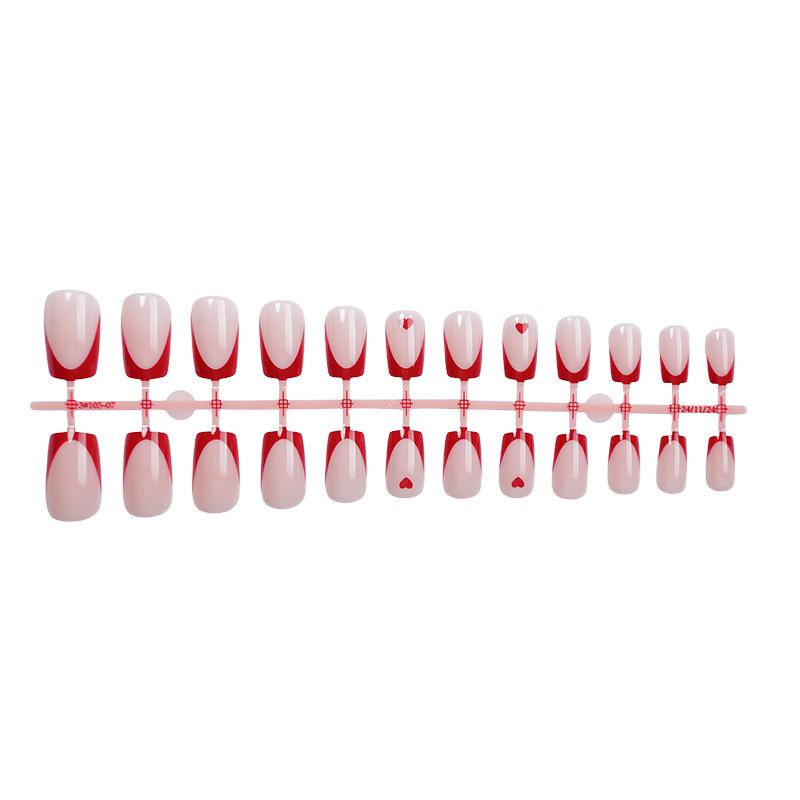 

European & American Minimalist Wine Red Press-On Nails - French Heart Design