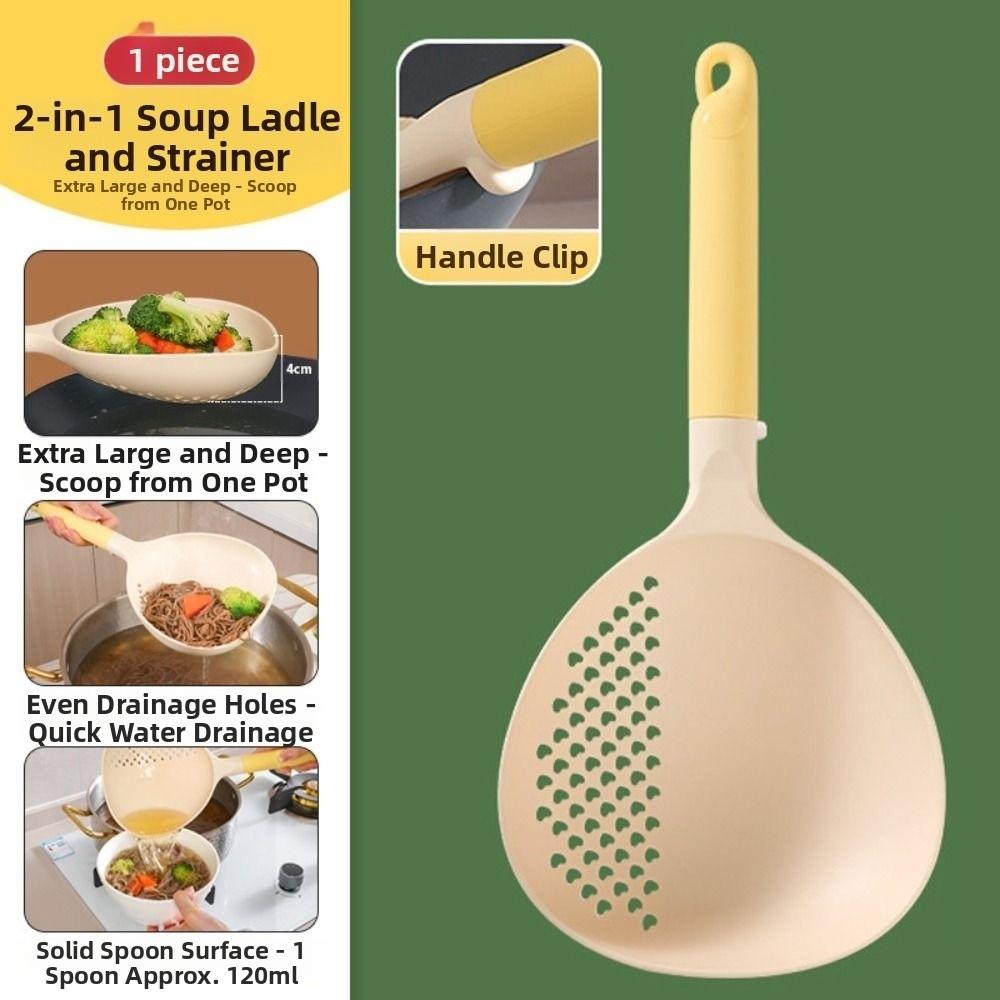 2in1 Soup Ladle & Colander High Heat Resistant Non Stick Kitchen Ladle Strainer Hanging Hole Handheld Vegetable Strainer