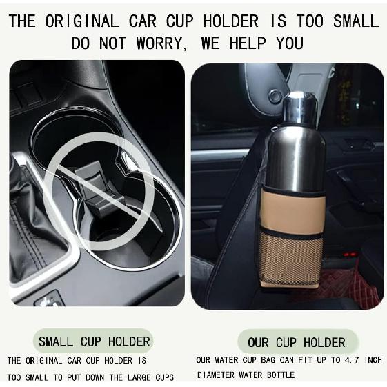 2 In 1 Large Cup Holder, 80 Oz Auto Water Bottle Holder Bag, Bottles & Big Drinks. Hanging Multi-Function Mini Car Seat Side Organizer, Phones, Stuff