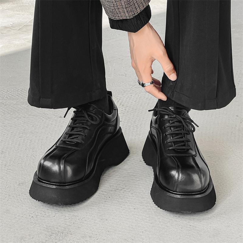 Men Japan Karajuku Korean Style Fashion Streetwear Vintage Thick Platform Casual Increase Leather Shoes Male Dress Leather Shoes