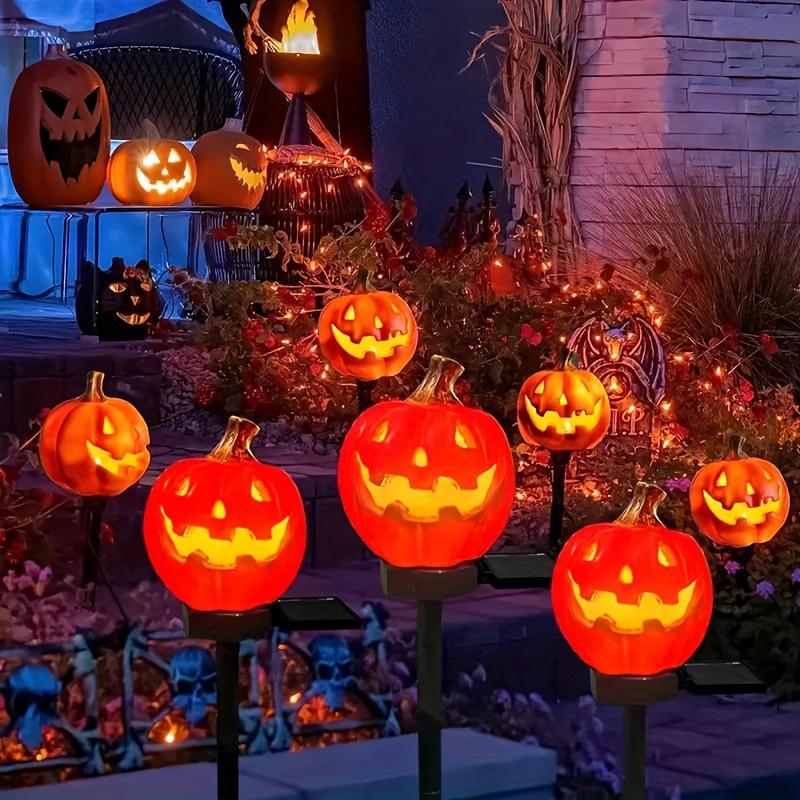 Solar Powered Pumpkin Stake Lights - Decorative Outdoor Garden, Patio, and Lawn Halloween Decorations with Energy-Efficient Lighting