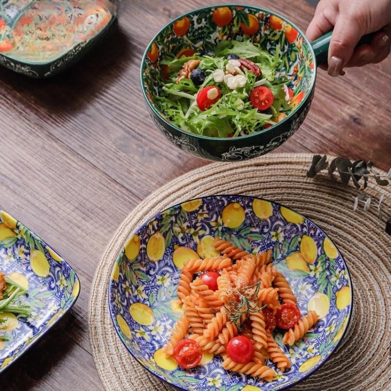 1PC Ceramic Tableware Bohemian Style Retro Home Tableware Creative Dim Sum Plate Fruit Plate Household Goods