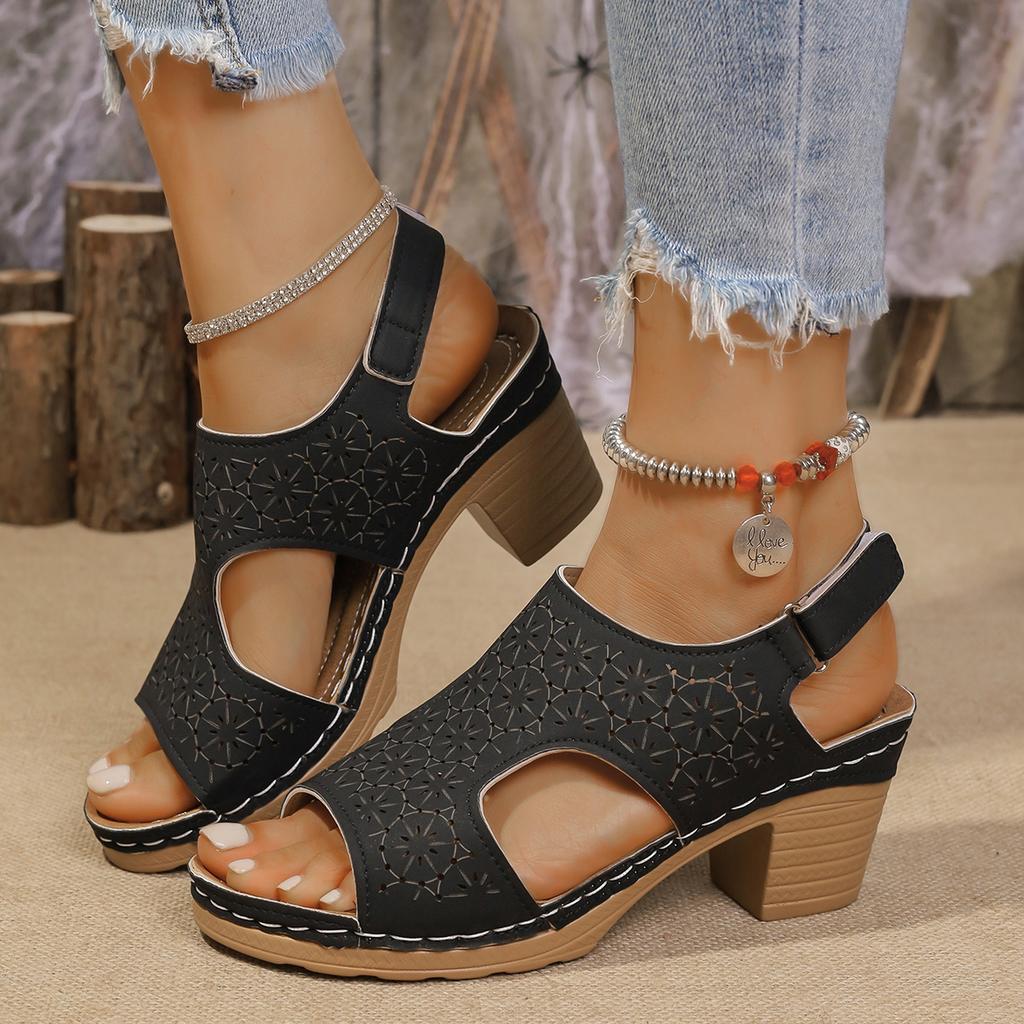 Fashion Summer New Thick High Heels Sandals Women Cross Band Fashion Beach Sandals Hook Loop Anti-Slip Platform Shoes Sandalias De Mujer