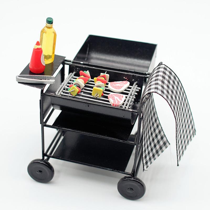 Kitchen Toy For Doll House Picnic Dollhouse Miniature Black Bbq Grill Model Grill Garden Outdoor Decor Kids Pretend Play Toy