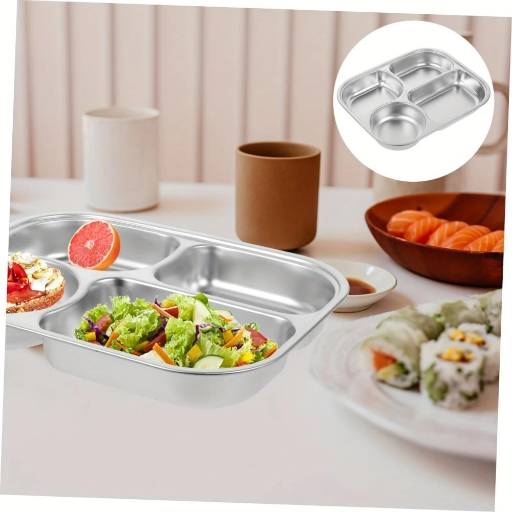 4/5-Compartments Divided Dinner Plate with Lid School Food Plate Divided Dinner Tray  Kindergarten