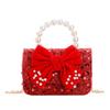 Kids Red Delightful Handbag With Stylish Chain And Charming Bow For Style Daily