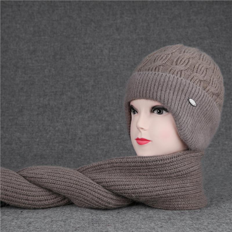 Women's winter hats for the elderly with thick fleece and warm ear protection rabbit wool hats for cold-proof cotton hats