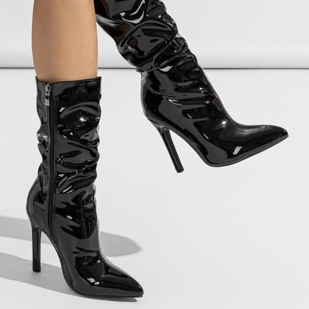 Plus Size European and American Style Women's All Match Pointed Toe High Heel Mid-calf Slim Boots Ladies' Elegant Boots