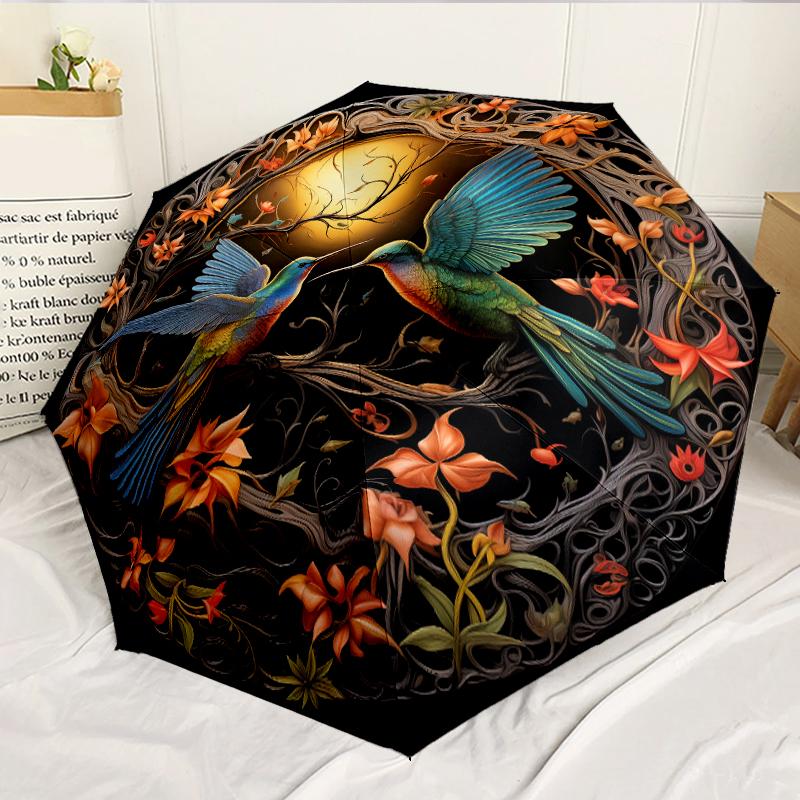 Hummingbirds And Roses Garden 8-Frame for Travel, Camping, Casual Lightweight Portable Umbrella, Essential for Every Family Holidays Birthday Gift