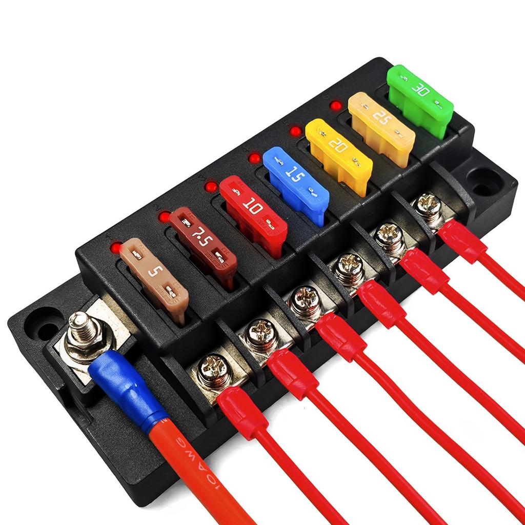4/6Way Fuse Block 12V Blade Fuse Box Holder with LED Indicator Waterproof Cover Safe Compact Circuit Fuse Box for Car Boat Fuses4