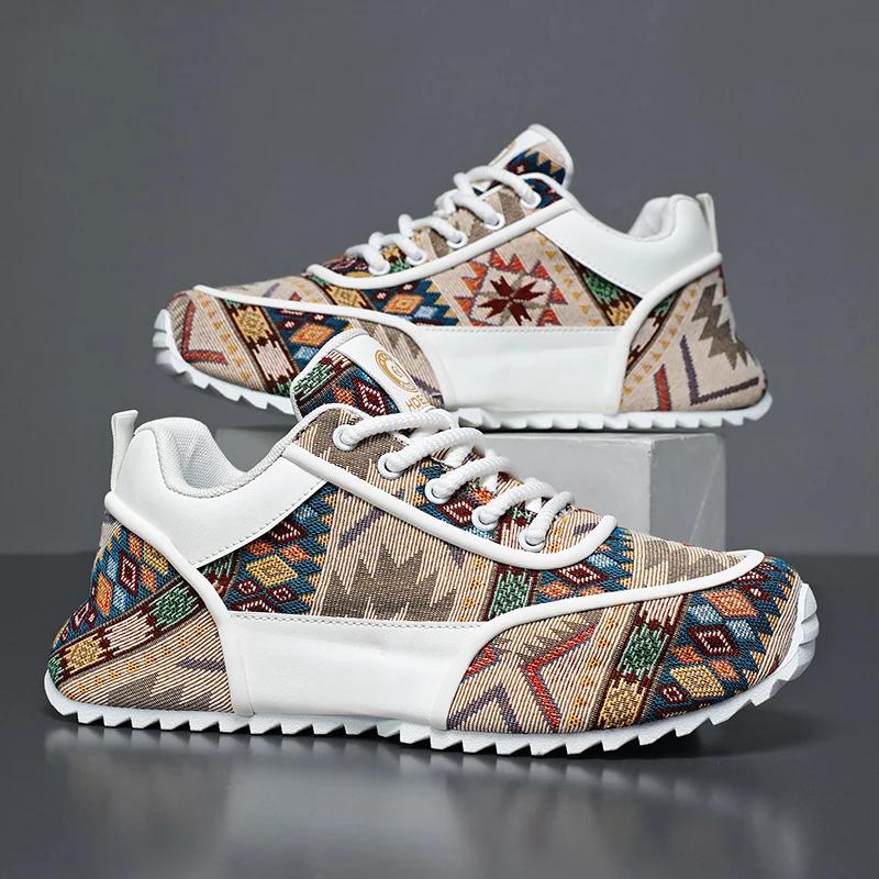 Baskets Décontractées pour Homme Toile Imprimée Plates Montantes Chaussures de Couple Antidérapantes Semelle Épaisse Respirantes Mocassins Chaussures d'Étudiant pour la Marche Homme