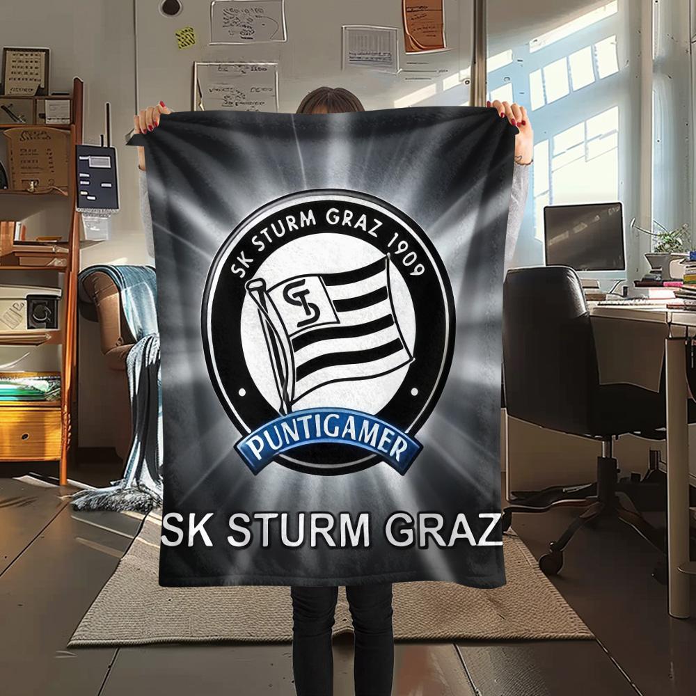 Logo SK Sturm Graz Plaid in Flanella, Alta qualità Confortevole per Tutte le Stagioni, Arredamento per la Casa, Calore e Comfort