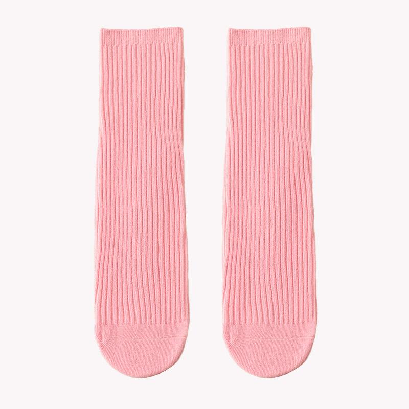 Korean-Style Candy Color Mid-Calf Cotton Socks for Girls and Babies - Thin, Double Needle, Spring & Autumn Piled Socks
