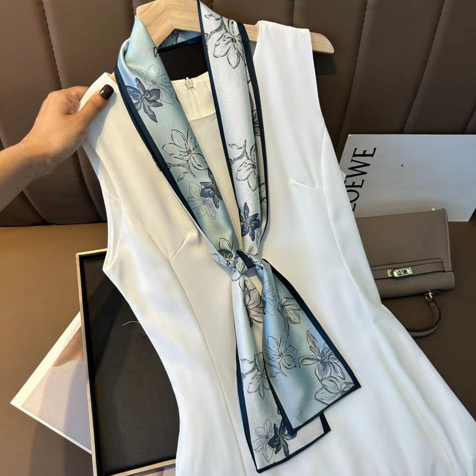 Luxury Design Ribbon Silk Scarf 14*150Cm Headband Neckerchief Foulard Female Hair Scarfs Neck Tie Lady Skinny Scarves Soft Satin