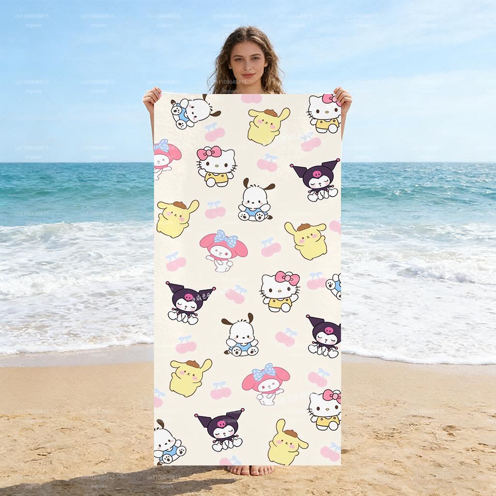 

Characters Beach Towel, Hello Kitty & Kuromi Pool Towel, Soft Microfiber Beach & Bath Towel, Cute Kawaii Print, Ideal for Beach, W30*H60(CM)