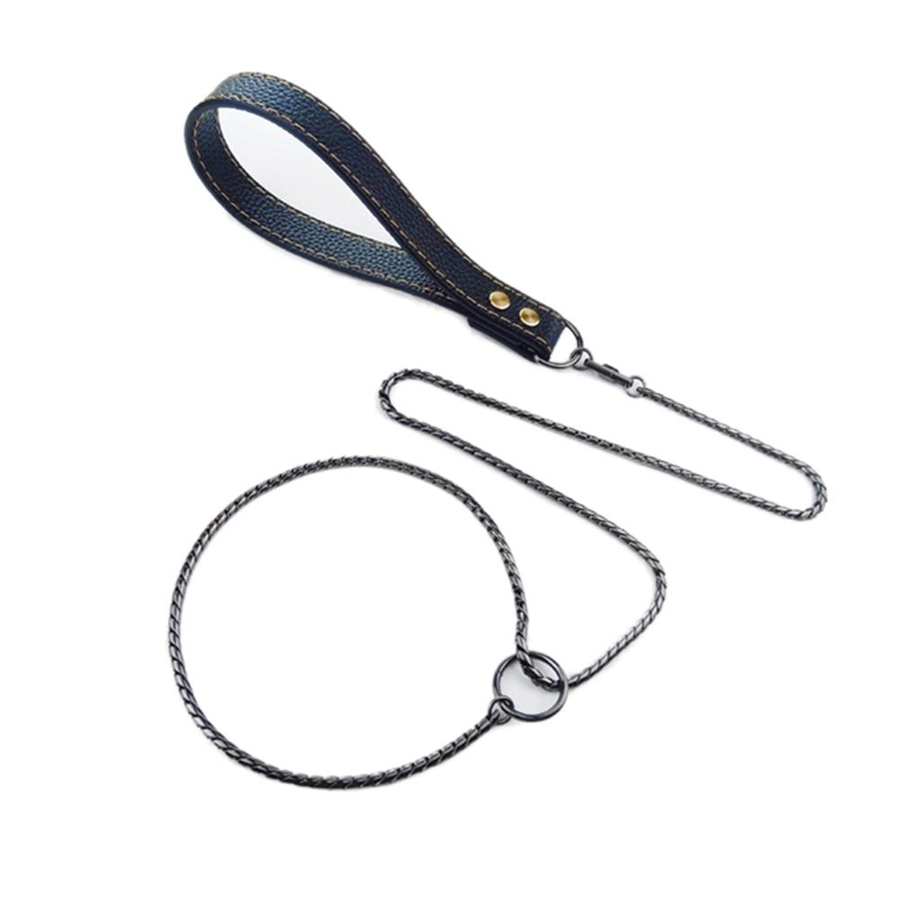 Stainless Steel Dog Leash Integrated Dog Collar and Leash 4mm 1m/1.2m Metal Dog Leash for Small Medium Large Pets Leather Handle