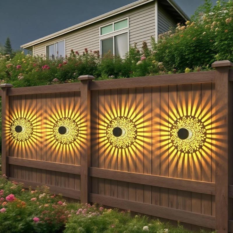 1/4 Pack Solar Hollow Peony Wall Lamps, Iron Outdoor Garden Decor Lights, Waterproof Yard Lighting, Party Decor Gift