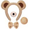 4 PCS Bear Costume Accessories Set Bear Ears Headband And Tail Bear Nose Bowtie Boys Girls Hairband Hair Accessories for 101 Day Christmas Halloween