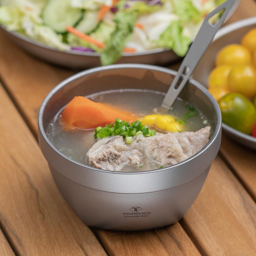 Ultraleichte Ti Doppelschichtschüssel für Outdoor Camping Picknick Reis Suppe Salat 500ml Fassungsvermögen Wärme