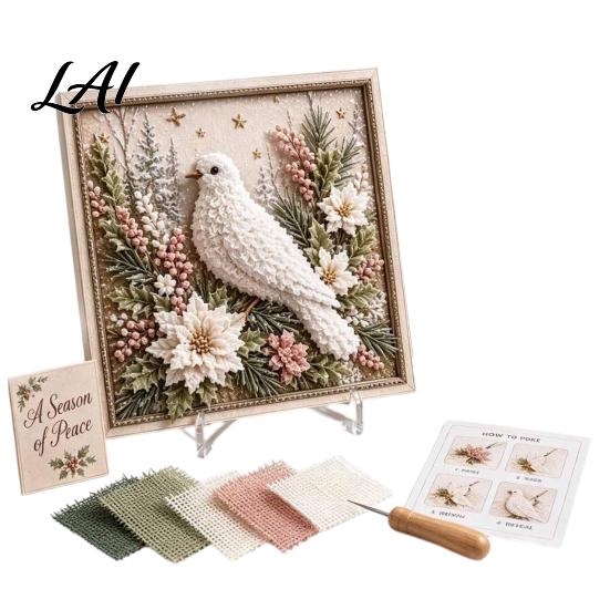 Handmade Poke Art Kit 3D Christmas Fabric Kit DIY Punch Needle Embroidery Set Painting Set Holiday No-Sew Crafts Projects for Adults and Beginner