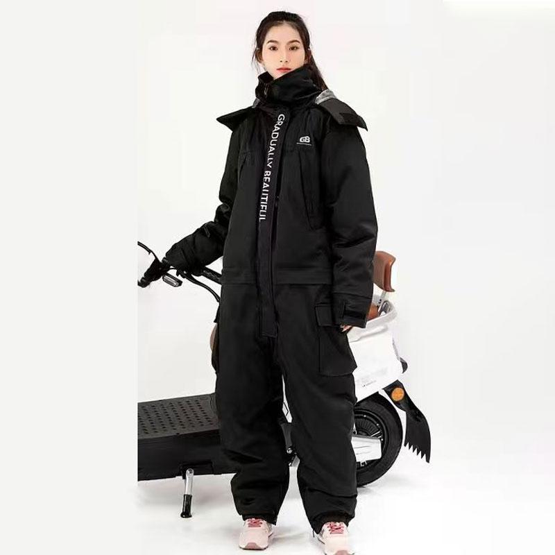 Winter Electric Motorcycle Riding Fishing Cold Proof Clothing One-piece Warm Riding Split Leg Riding Thick Windproof Clothing