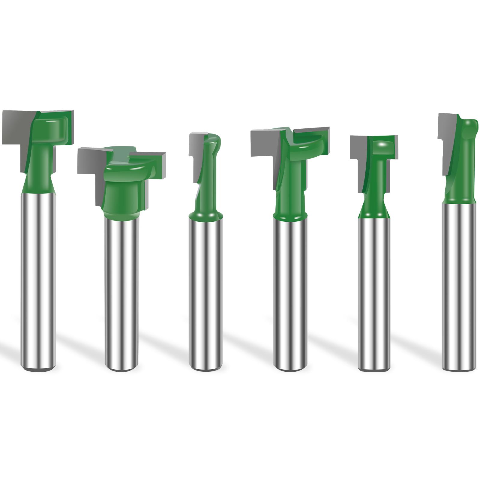 

6Pcs 1/4inch T-Slot Cutter Router Bit Multipurpose Shank Keyhole Router Bits Woodworking Milling Cutter Tool for Cut Solid Wood 6PCS