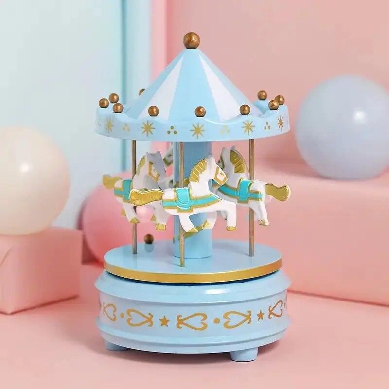 Carousel Music Box Cake Decorative Ornament Baby Birthday Gift Toys Desktop Carousel Toys Handwork 4 Horses Music Box Gifts