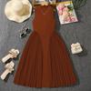 Girls' Fashionable Dress for Summer, Children's Elegant Solid-color Stand-up Collar Pleated Sleeveless Long Dress