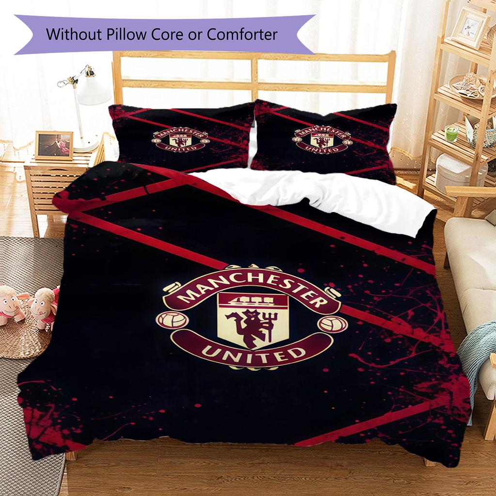 Cool MUFC Prints Bedding Quilt Set Quilt Cover Pillowcase Home Decoration Birthday Gift (1 * duvet cover + 2 * pillowcase, without core)
